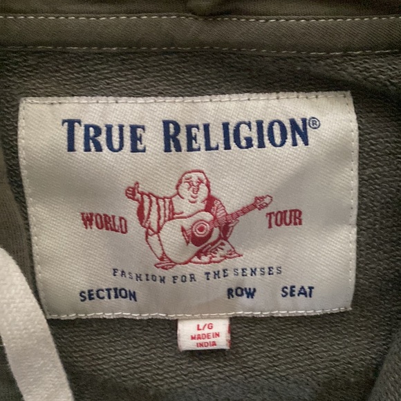 LIKE NEW TRUE RELIGION DARK GREEN ZIP UP SWEATER MENS SIZE L - Picture 2 of 3